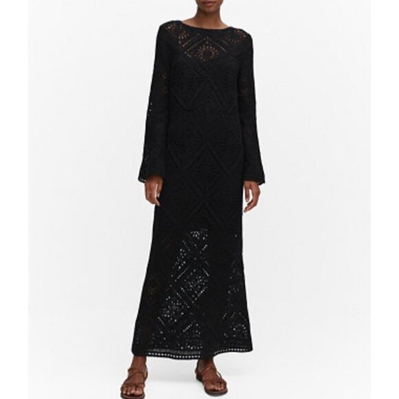 Mango Women's Sz 4 Flared-Sleeve Crochet Dress - Picture 1 of 12